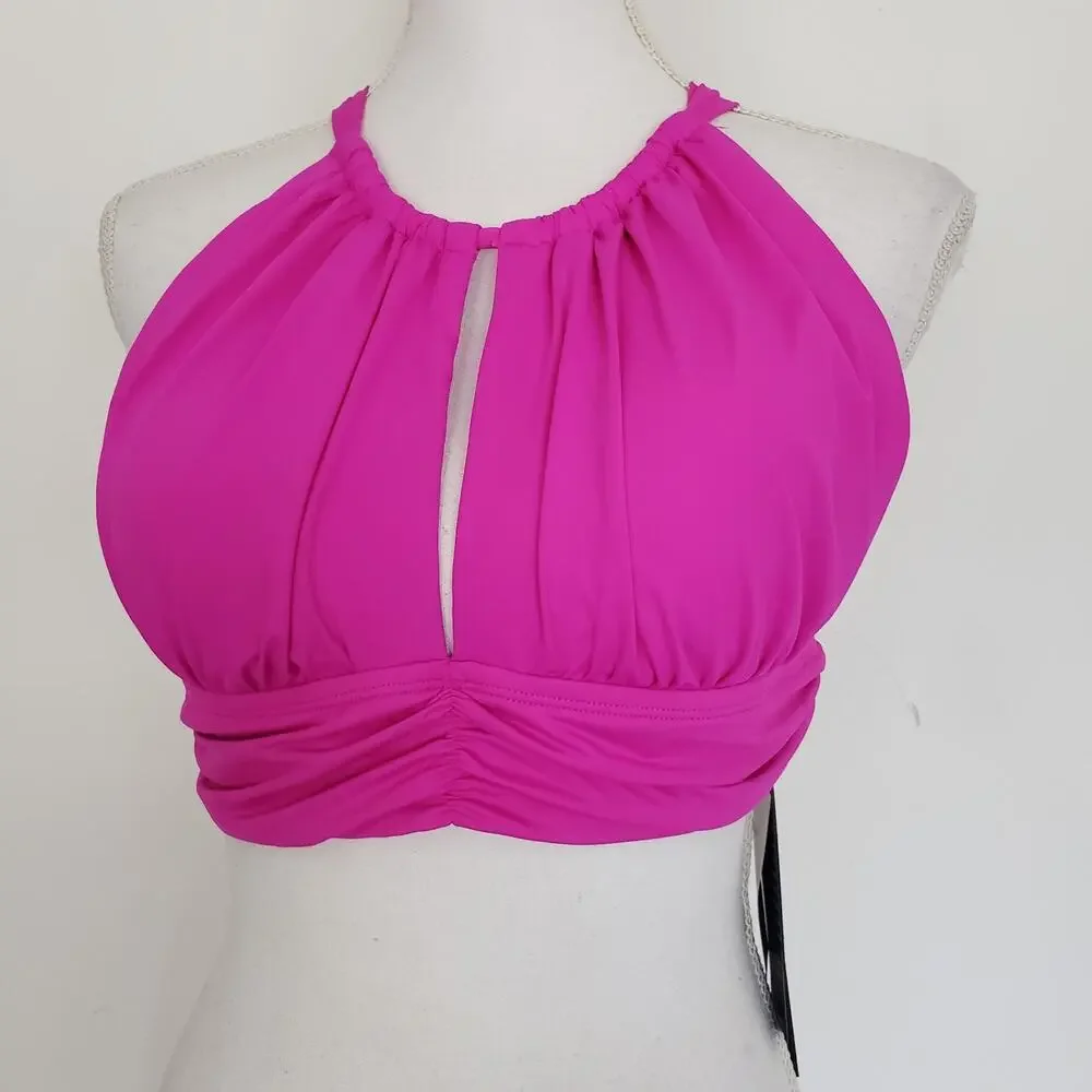 NEW!! La Blanca SIZE 12 Pink Luxe Halter Swimsui Bikini TOP ONLY Womens LB21G88